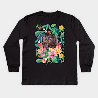 Tropical Chocolate Labrador Retriever Kids Long Sleeve T-Shirt